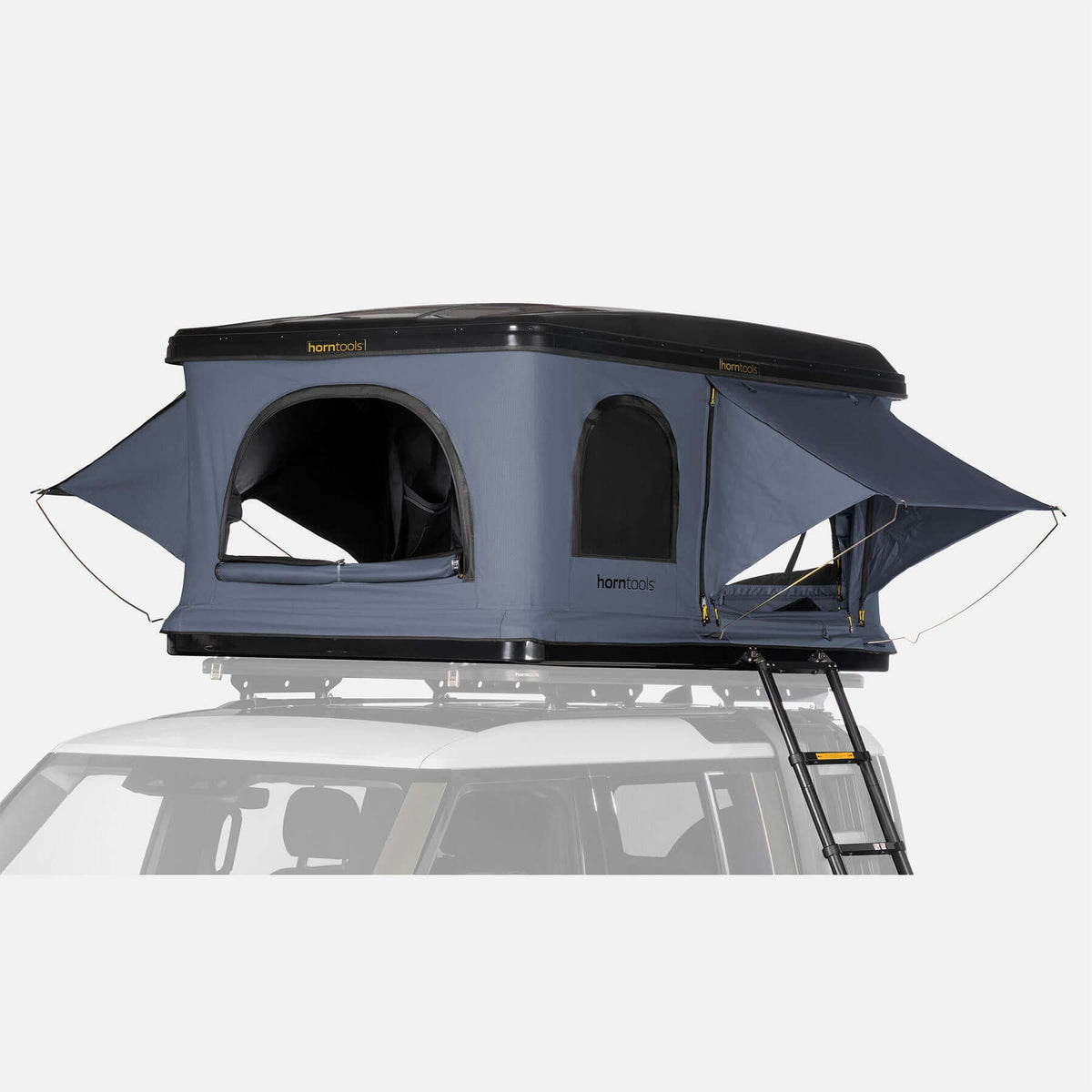 Daktent Harde Schaal ABS – Opvouwbare Autodaktent Voor 2-4 Personen – Grijs/bruin, Inclusief Ladder En Matras (220x225x115 Cm)