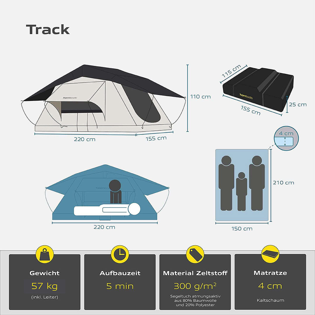 Roof tent Track for 3 people - 155 cm