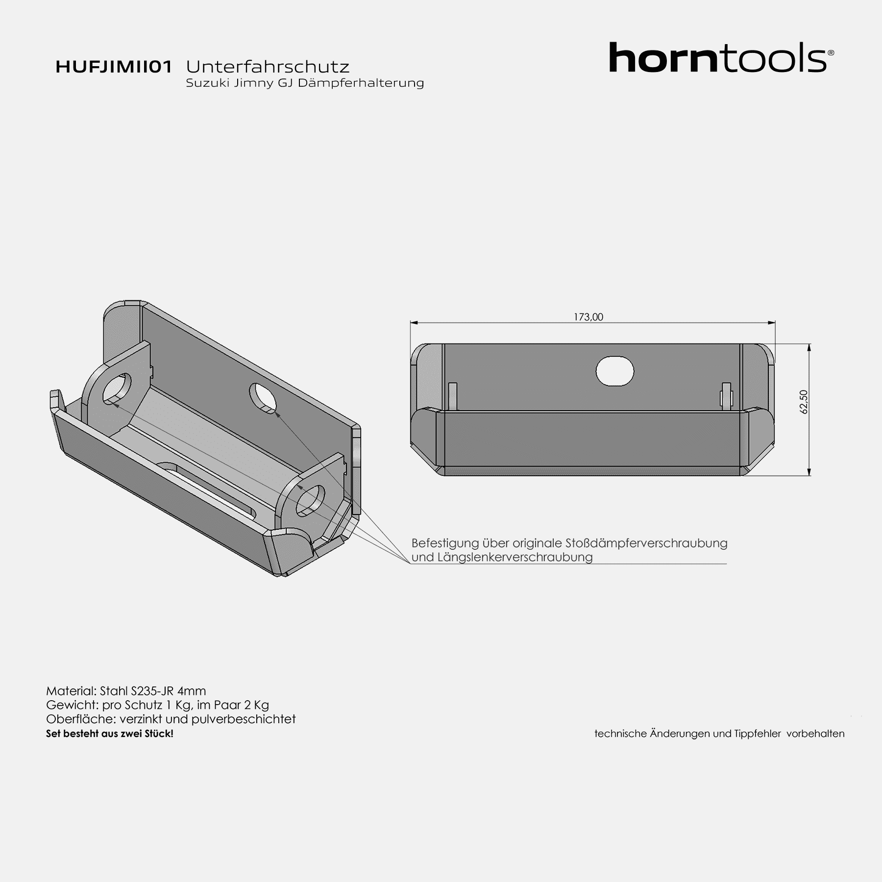 Rear skid plate shock absorber for Suzuki Jimny GJ