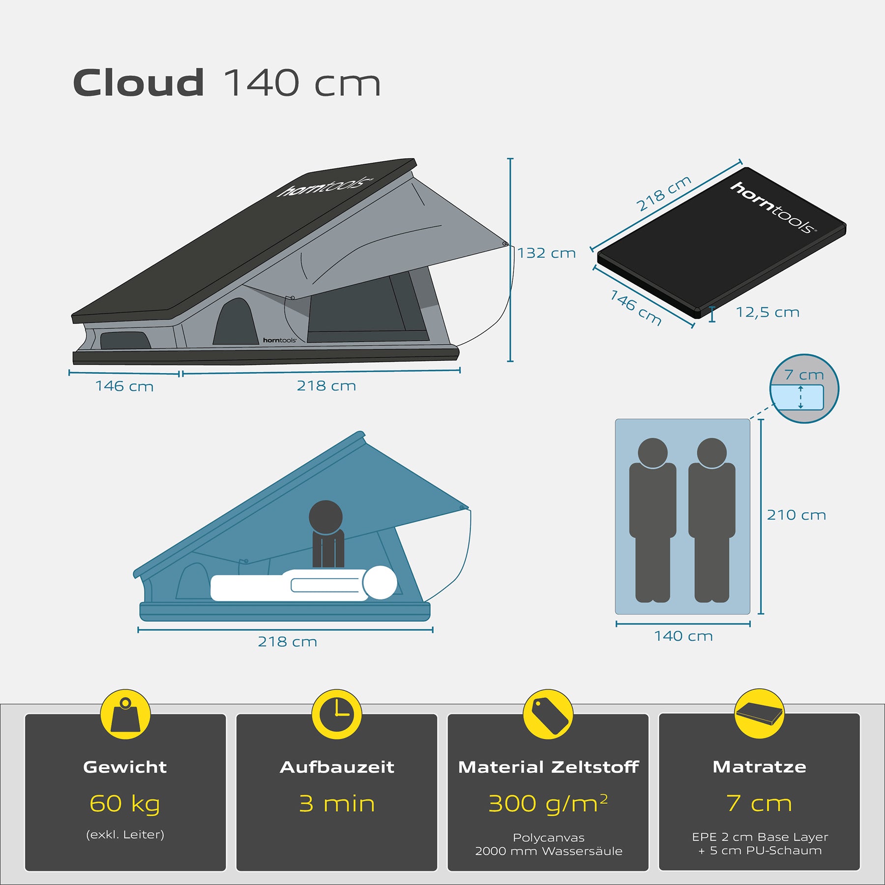 Triangle Daktent Cloud voor 2 personen - 140 cm